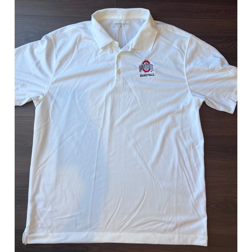 Nike Golf Ohio State Basketball Dri-FIT Polo Shirt Mens Large White Short Sleeve